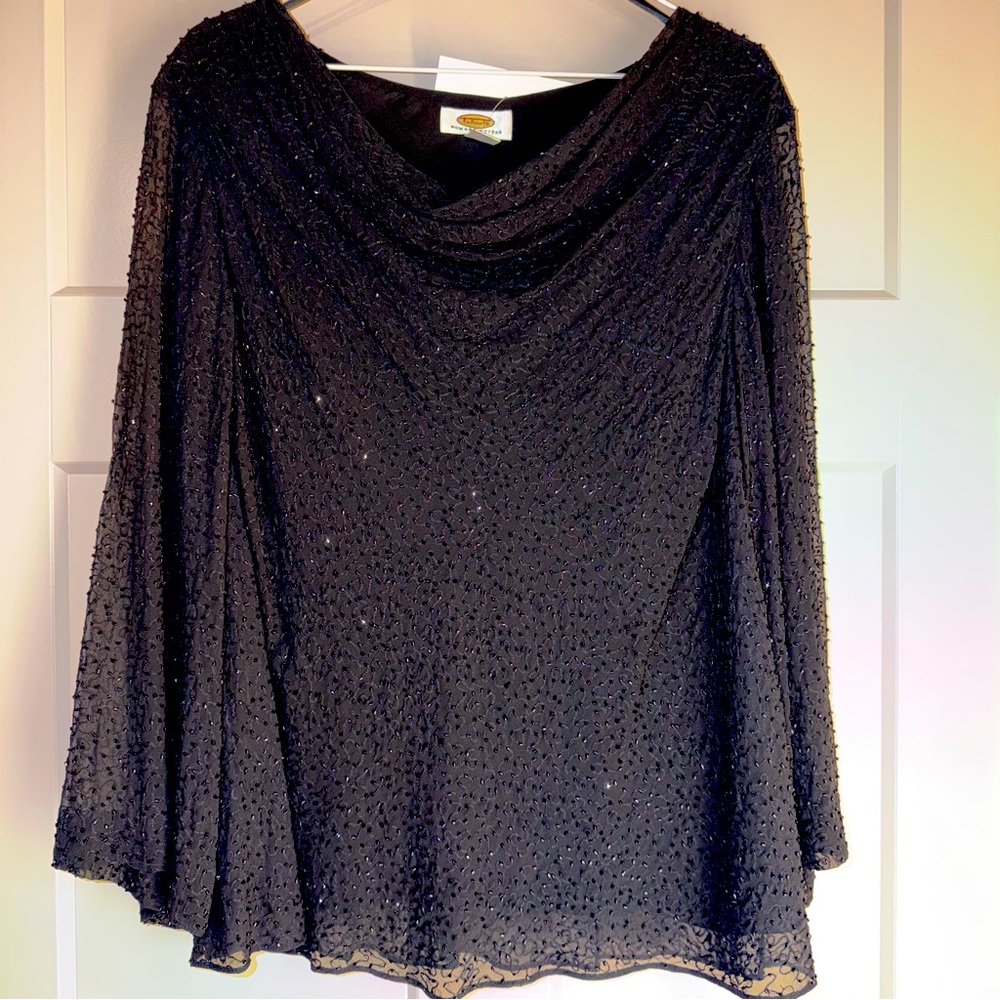 Talbots Woman Petites Black Sequin Cowl Neck Top 20W 20WP